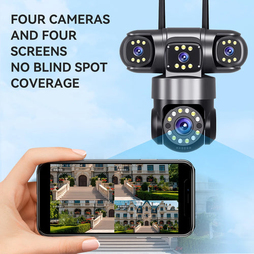 20MP WiFi Surveillance/Security Camera 10k with 4 Lens 4 Screens 16X Zoom CCTV with 360degree PTZ Auto Tracking by GJB PRODUCTS