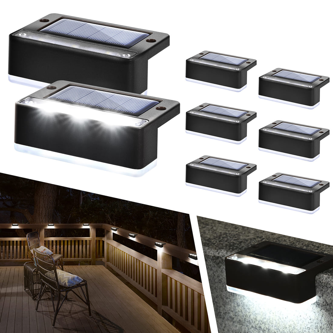 Horizontal Updated Black Solar Deck Lights- Sets: 4,8,12,16 by Solpex