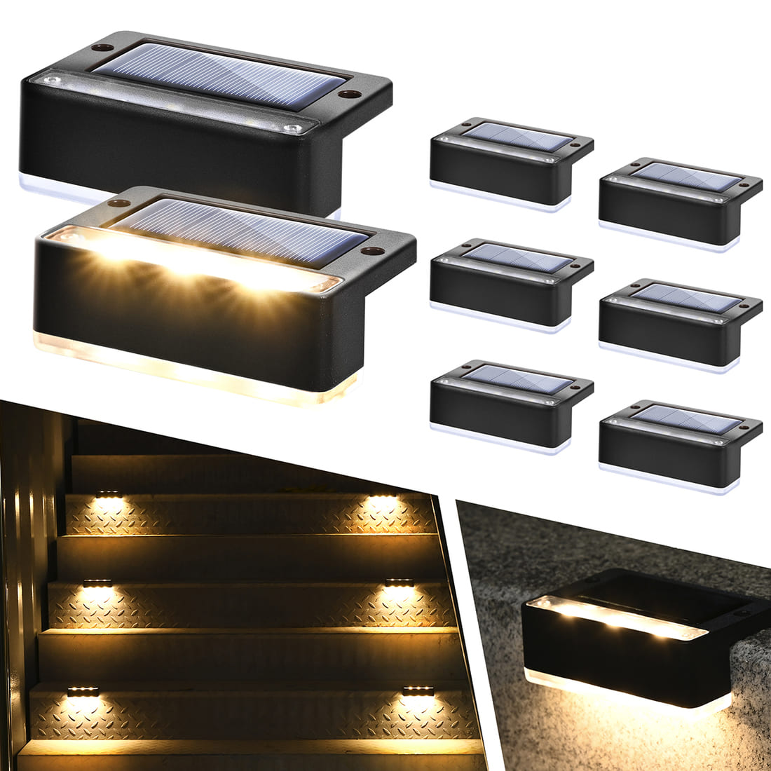 Horizontal Updated Black Solar Deck Lights- Sets: 4,8,12,16 by Solpex
