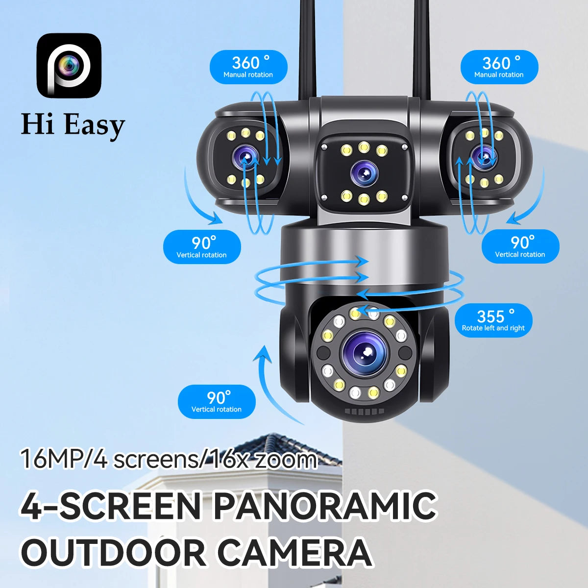 20MP WiFi Surveillance/Security Camera 10k with 4 Lens 4 Screens 16X Zoom CCTV with 360degree PTZ Auto Tracking by GJB PRODUCTS
