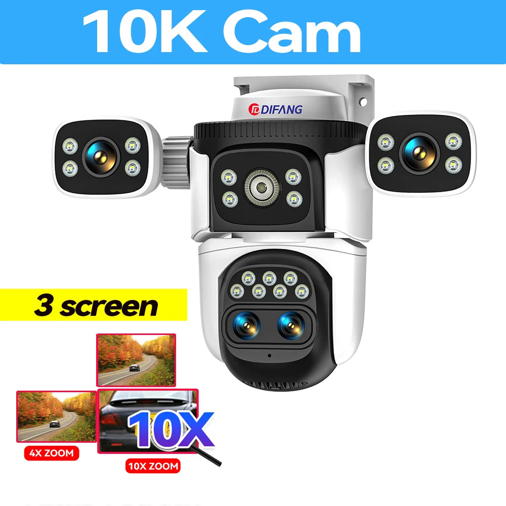 Surveillance/Security WiFi Camera 10K 4 Lens 20MP 3 Screens Optical 10X Zoom CCTV Video Camera & 360° Auto Tracking by GJB PRODUCTS