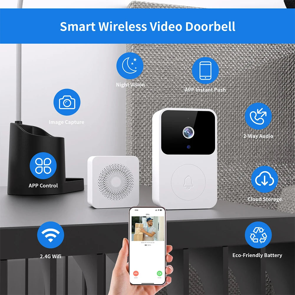 2.4GHz WiFi Wireless Night Vision Doorbell Camera & Two-way Intercom Home Security System by GJB PRODUCTS