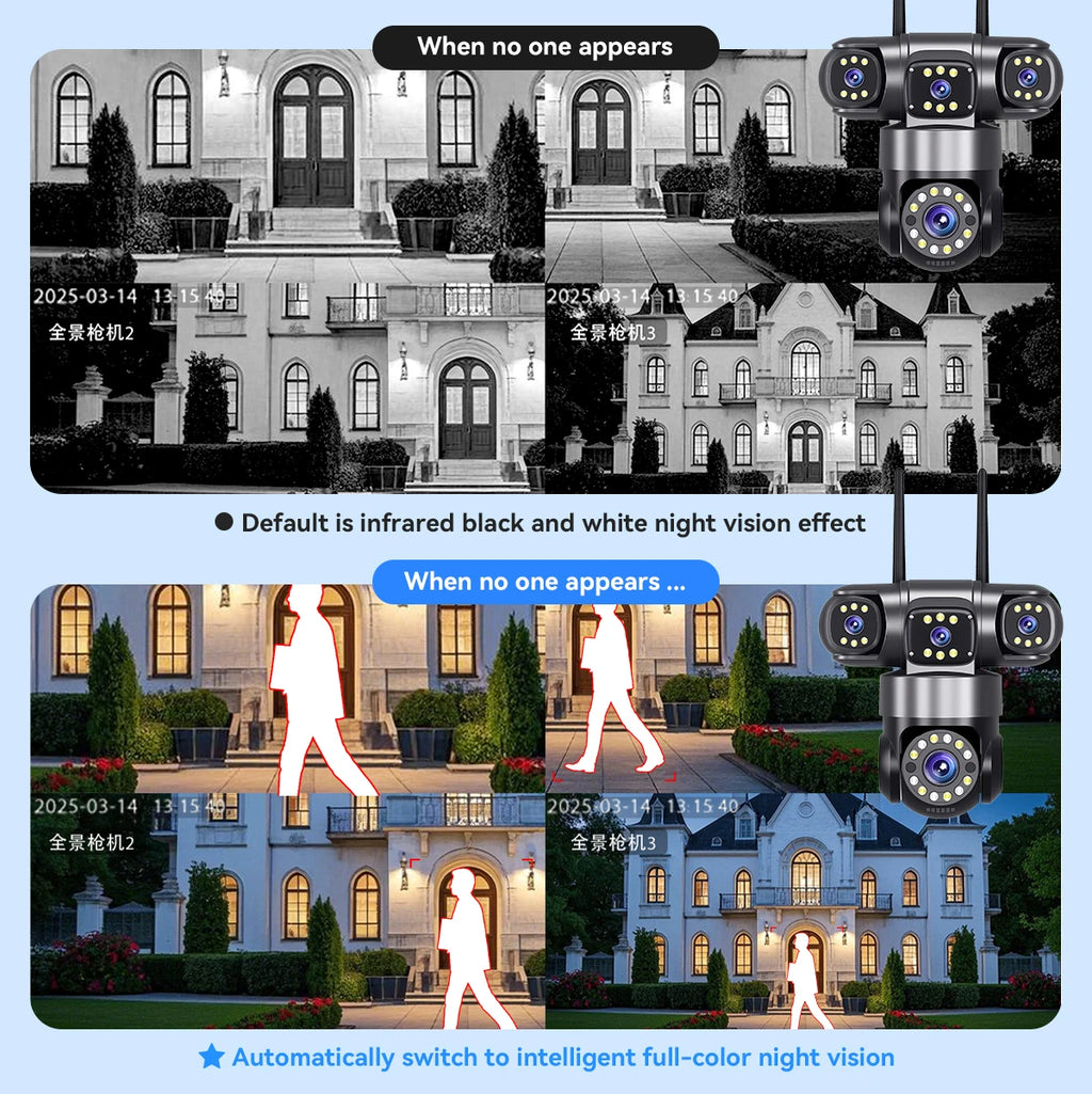 20MP WiFi Surveillance/Security Camera 10k with 4 Lens 4 Screens 16X Zoom CCTV with 360degree PTZ Auto Tracking by GJB PRODUCTS