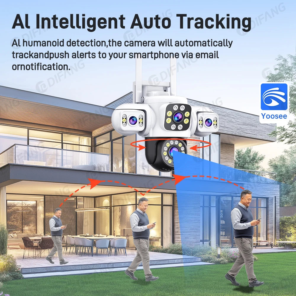 Surveillance/Security 6K 12MP WiFi Outdoor Camera 3 Screen 3 Lens PTZ 360° Auto Tracking by GJB PRODUCTS