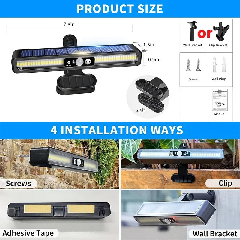 Portable LED Solar Security Light with Motion sensor. -Bracket or Clamp Mount- by GJB PRODUCTS