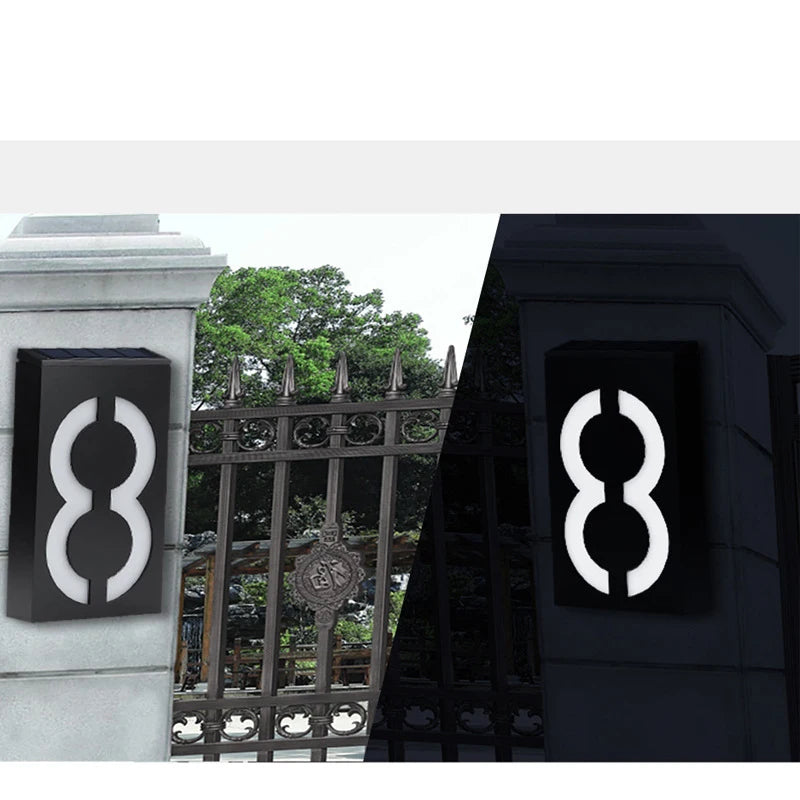 Solar Lights Black House Number LED Exterior Fence Lamps Apply To Villa Hotel Waterproof IP65 Solar Outdoor Porch Logo Light by CXWON Official Store