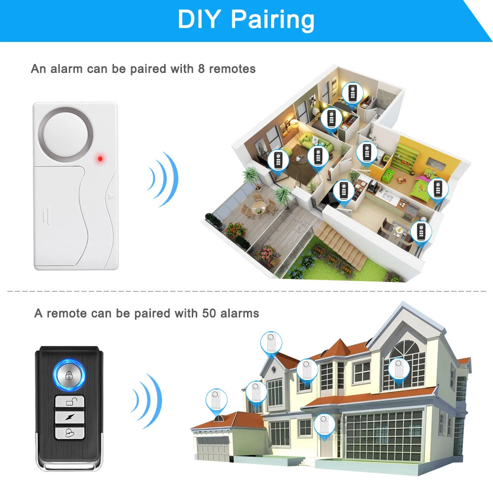 Home Security Wireless Door or Window Alarm Sensor System with Remote, Anti Lost Vibration Warning Alarm by GJB PRODUCTS