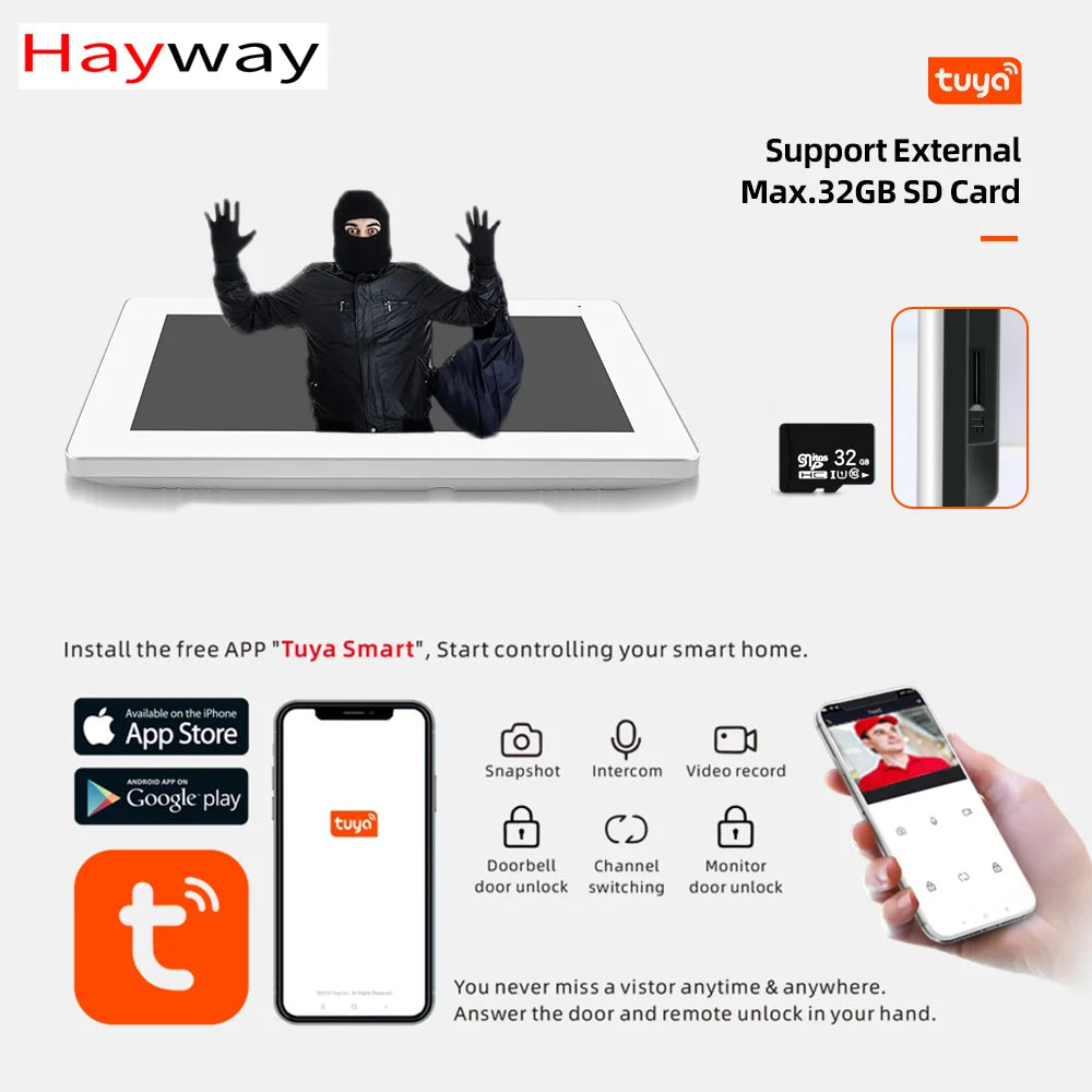 Hayway: Smart Doorbell Motion Detection Camera 1080P & Video intercom System with AHD Full Touch Monitor by GJB PRODUCTS