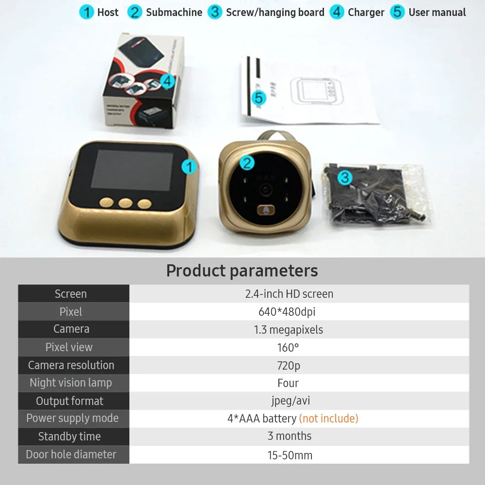 Door Camera Doorbell with Wireless Viewer HD Monitor and Live Night Vision for Home or Office by GJB PRODUCTS