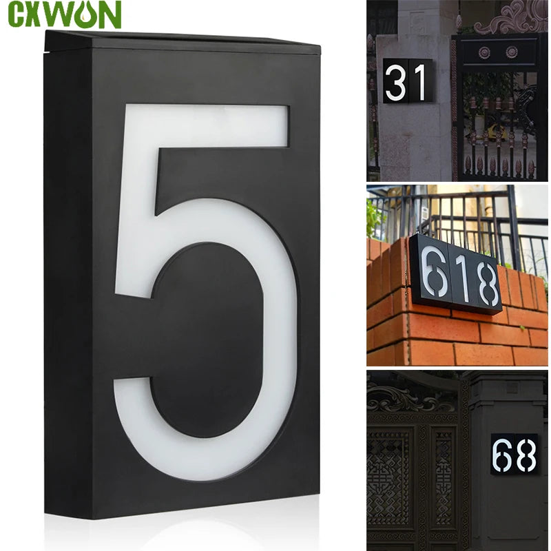 Solar Lights Black House Number LED Exterior Fence Lamps Apply To Villa Hotel Waterproof IP65 Solar Outdoor Porch Logo Light by CXWON Official Store