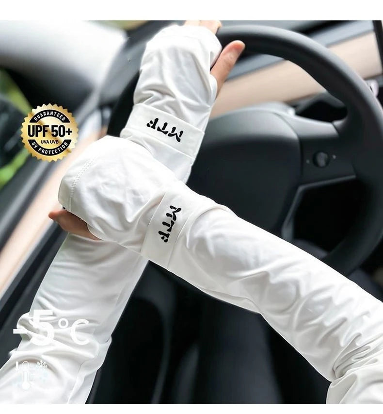 UV Solar Arm Sleeves Summer Ice Silk Elastic Arm Cover Woman Men Cycling Fingerless Gloves Cool Muff Driving Anti-Sunburn Sleeve by Trendy Only Store