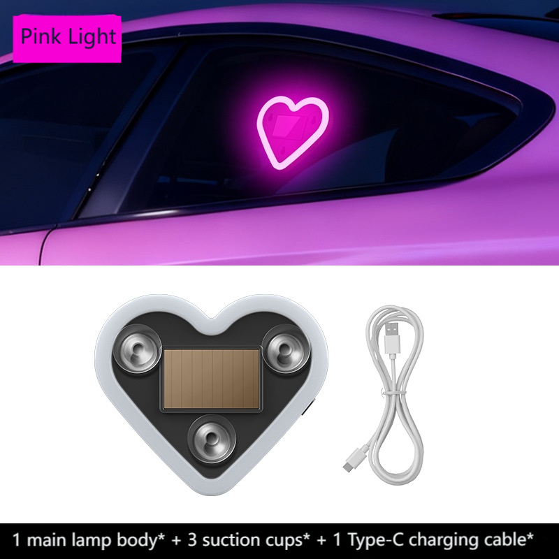 Car solar triangle window peach heart atmosphere light, interior decoration heart heart atmosphere light, heart-shaped LED neon light by Dropsure
