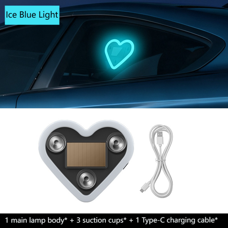 Car solar triangle window peach heart atmosphere light, interior decoration heart heart atmosphere light, heart-shaped LED neon light by Dropsure