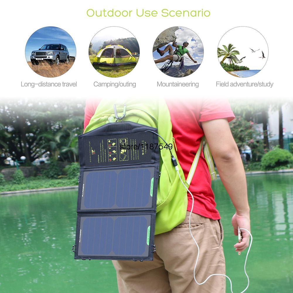 ALLPOWER: Easy to Carry 10W 5V Portable Solar Panel Charger• Charging for All Devices on Hiking Camping or Any Adventure Outdoors - GJB PRODUCTS