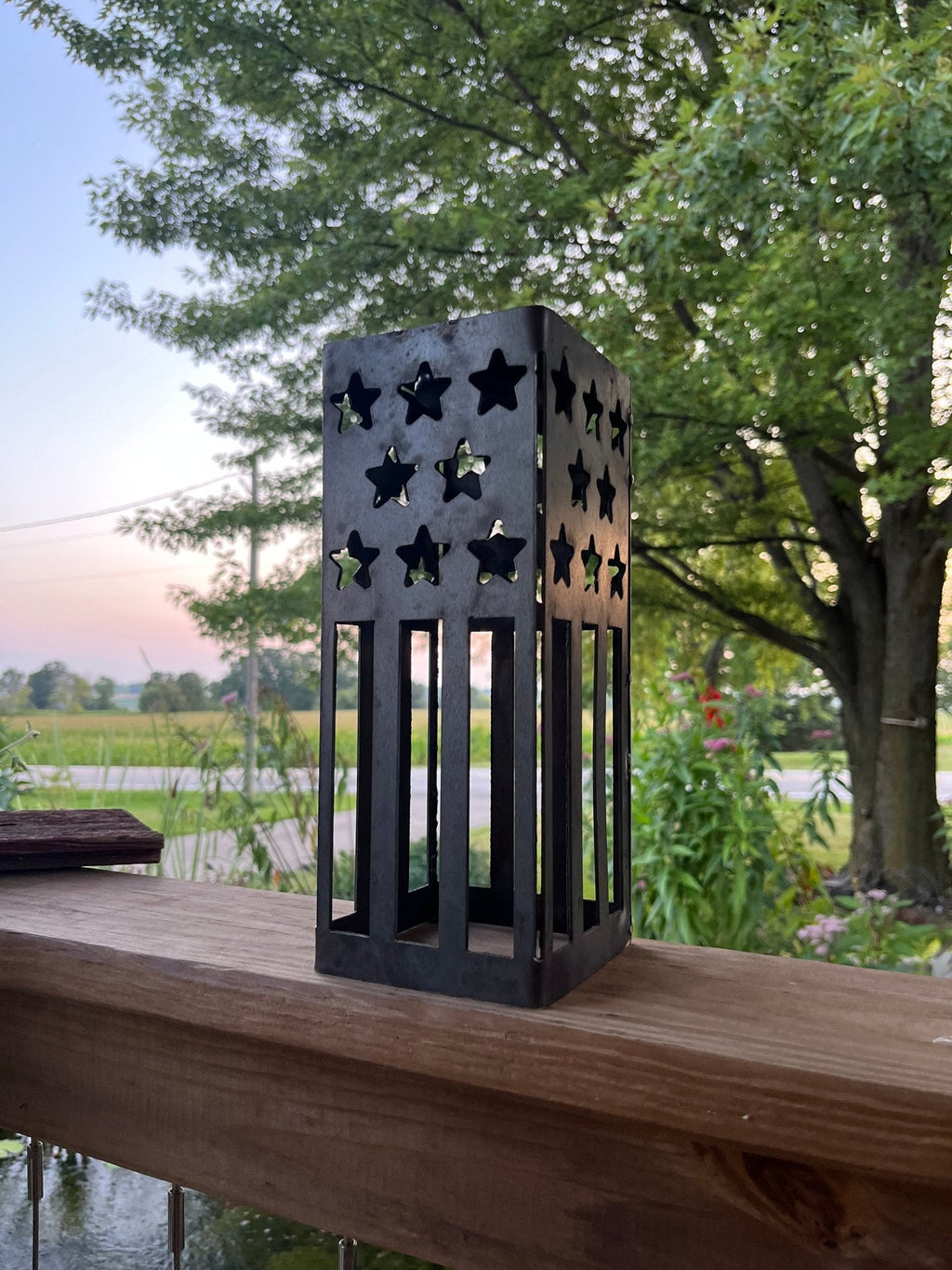 Patriotic USA Flag Steel Solar Luminary Lantern | 10.5 in. by Northern Forge, LLC