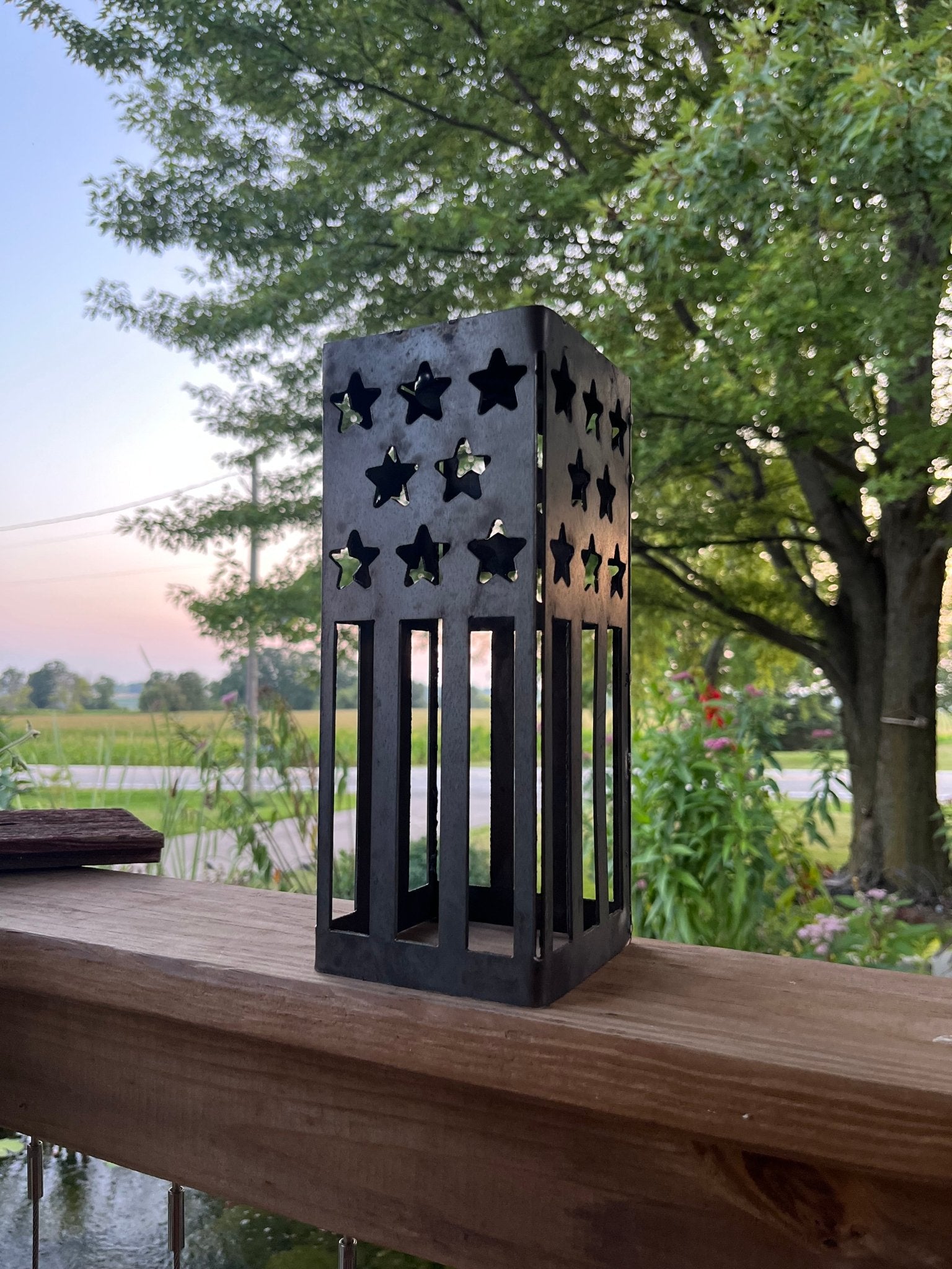 Patriotic USA Flag Steel Solar Luminary Lantern | 10.5 in. by Northern Forge, LLC