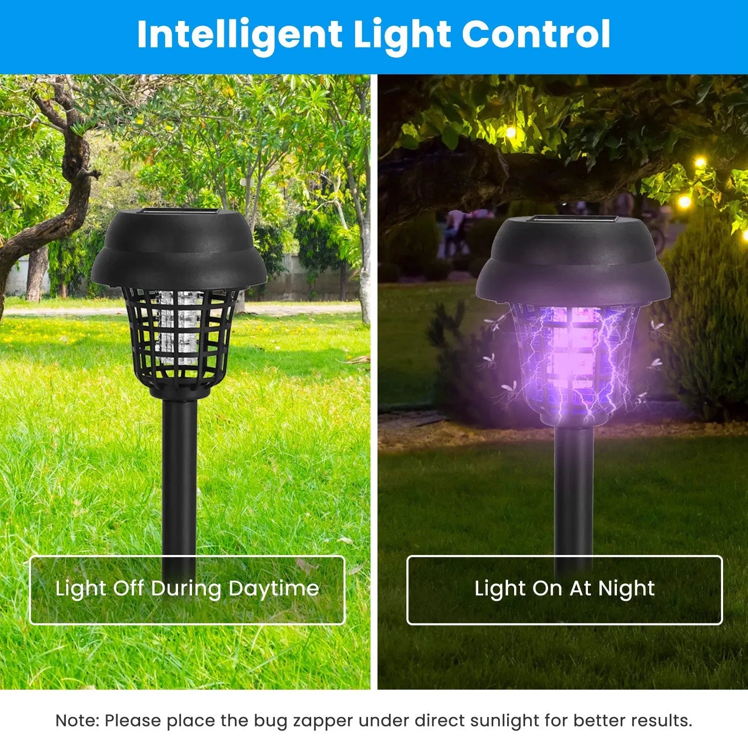 Anker: 4 - Pk Solar Powered Mosquito Zapper with Dual Purple UV & White LED Modes, 532V Electric Shock, Auto On Off, 800 mAh Rechargeable Battery, Waterproof Torch For Yard, - GJB PRODUCTS