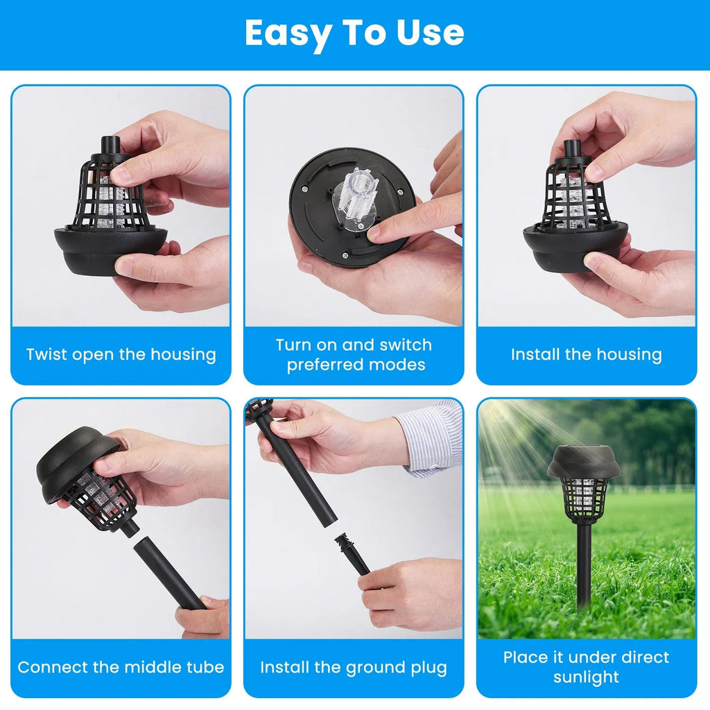 Anker: 4 - Pk Solar Powered Mosquito Zapper with Dual Purple UV & White LED Modes, 532V Electric Shock, Auto On Off, 800 mAh Rechargeable Battery, Waterproof Torch For Yard, - GJB PRODUCTS