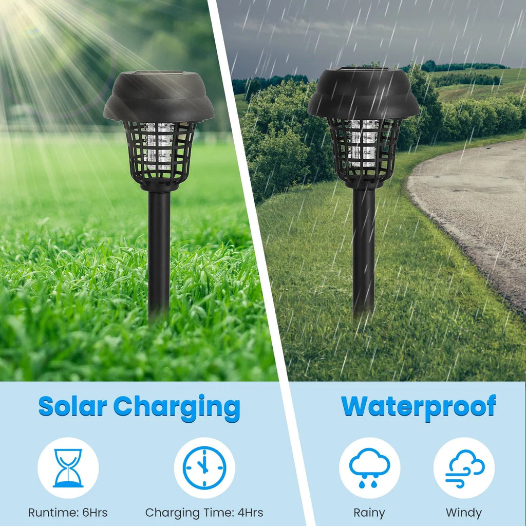 Anker: 4 - Pk Solar Powered Mosquito Zapper with Dual Purple UV & White LED Modes, 532V Electric Shock, Auto On Off, 800 mAh Rechargeable Battery, Waterproof Torch For Yard, - GJB PRODUCTS