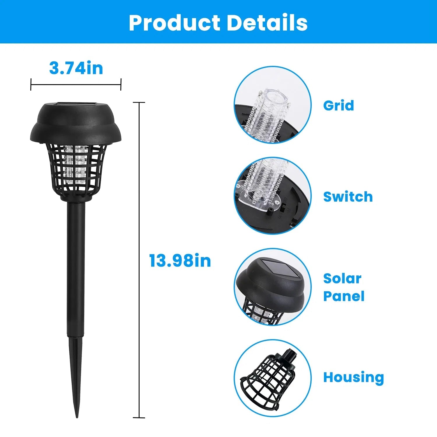Anker: 4 - Pk Solar Powered Mosquito Zapper with Dual Purple UV & White LED Modes, 532V Electric Shock, Auto On Off, 800 mAh Rechargeable Battery, Waterproof Torch For Yard, - GJB PRODUCTS