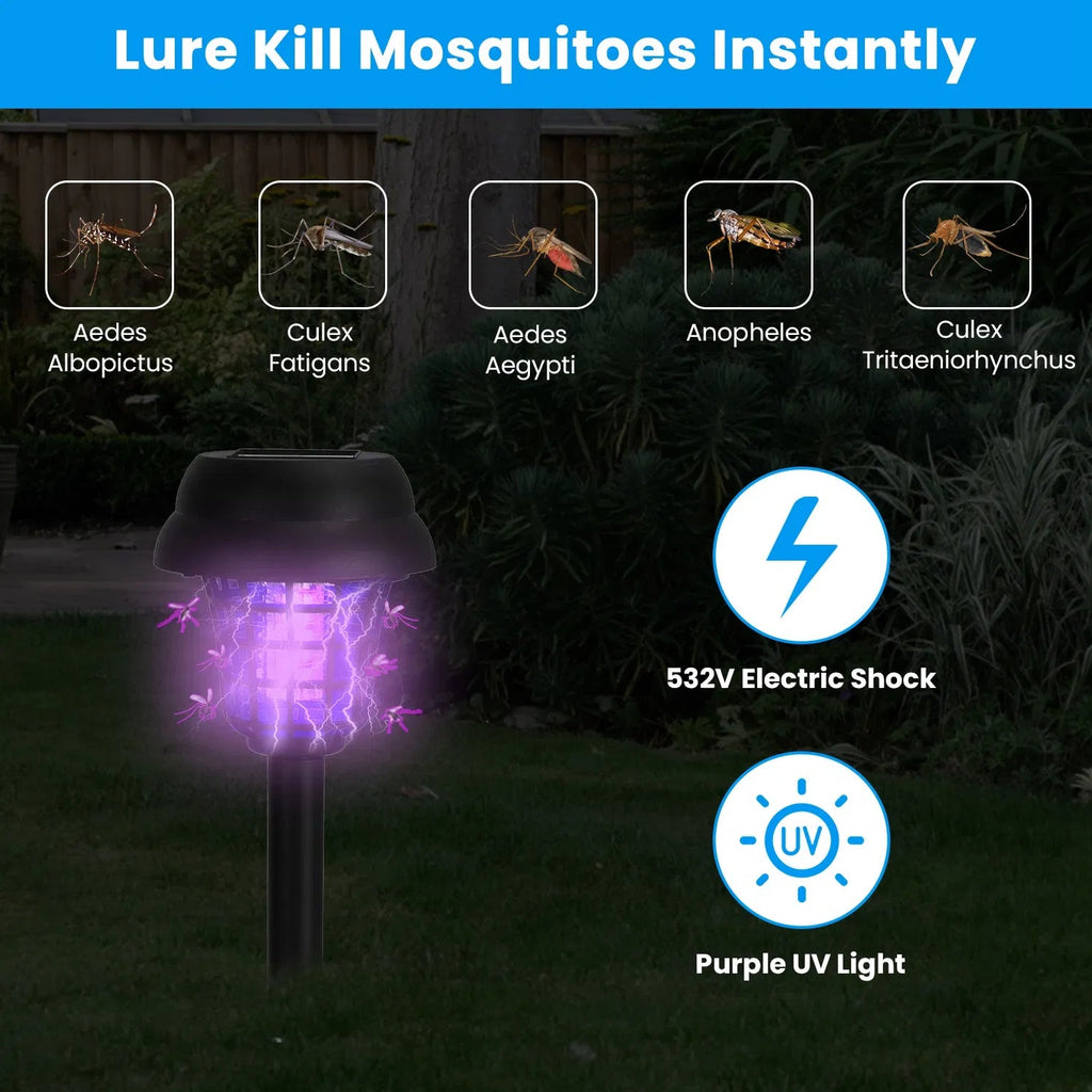 Anker: 4 - Pk Solar Powered Mosquito Zapper with Dual Purple UV & White LED Modes, 532V Electric Shock, Auto On Off, 800 mAh Rechargeable Battery, Waterproof Torch For Yard, - GJB PRODUCTS