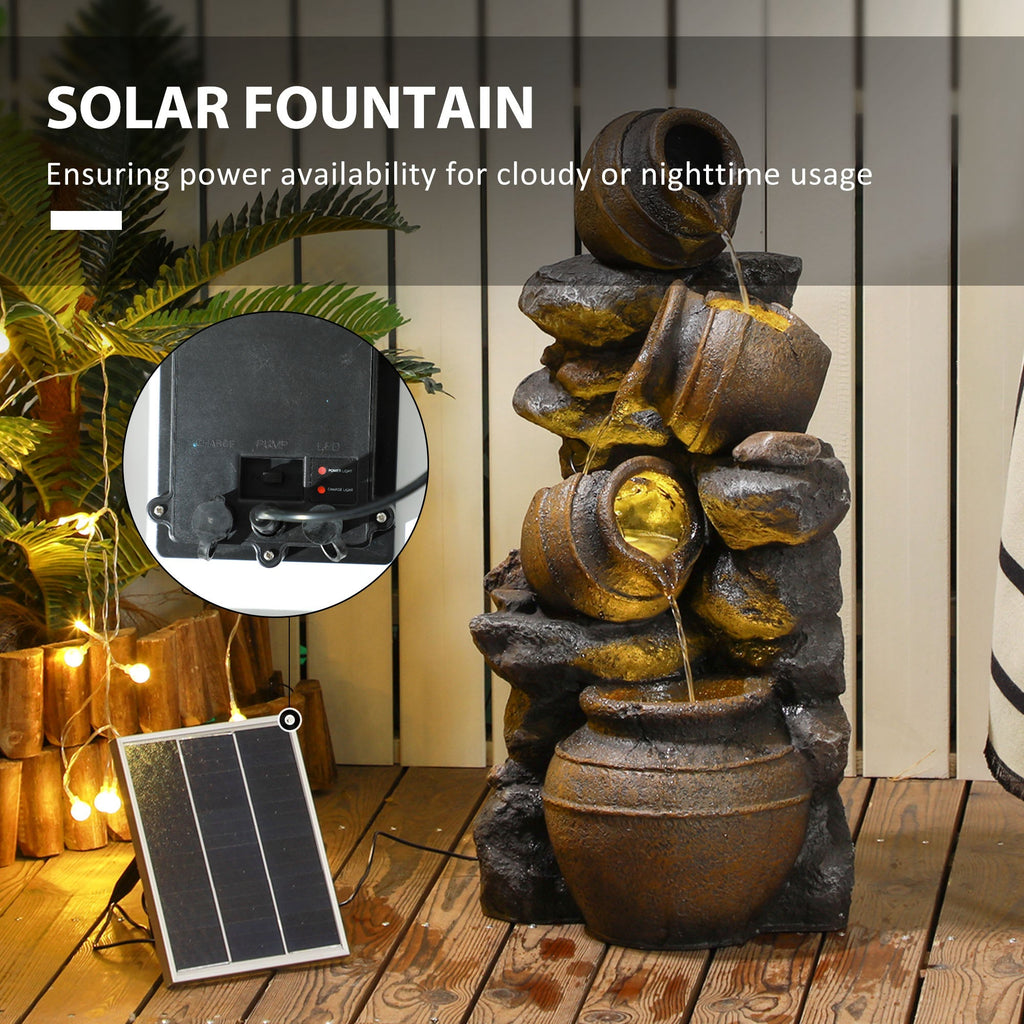 AOSOM: 28" Solar Powered Water Fountain, 4 - Tier Resin Cascading Jars and Stacked Stones Outdoor Waterfall Fountain with LED Lights - GJB PRODUCTS