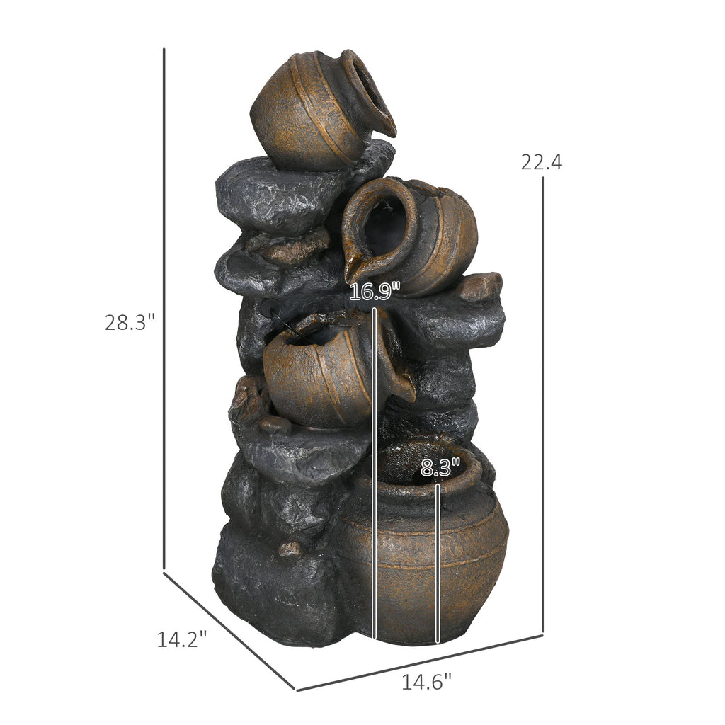 AOSOM: 28" Solar Powered Water Fountain, 4 - Tier Resin Cascading Jars and Stacked Stones Outdoor Waterfall Fountain with LED Lights - GJB PRODUCTS
