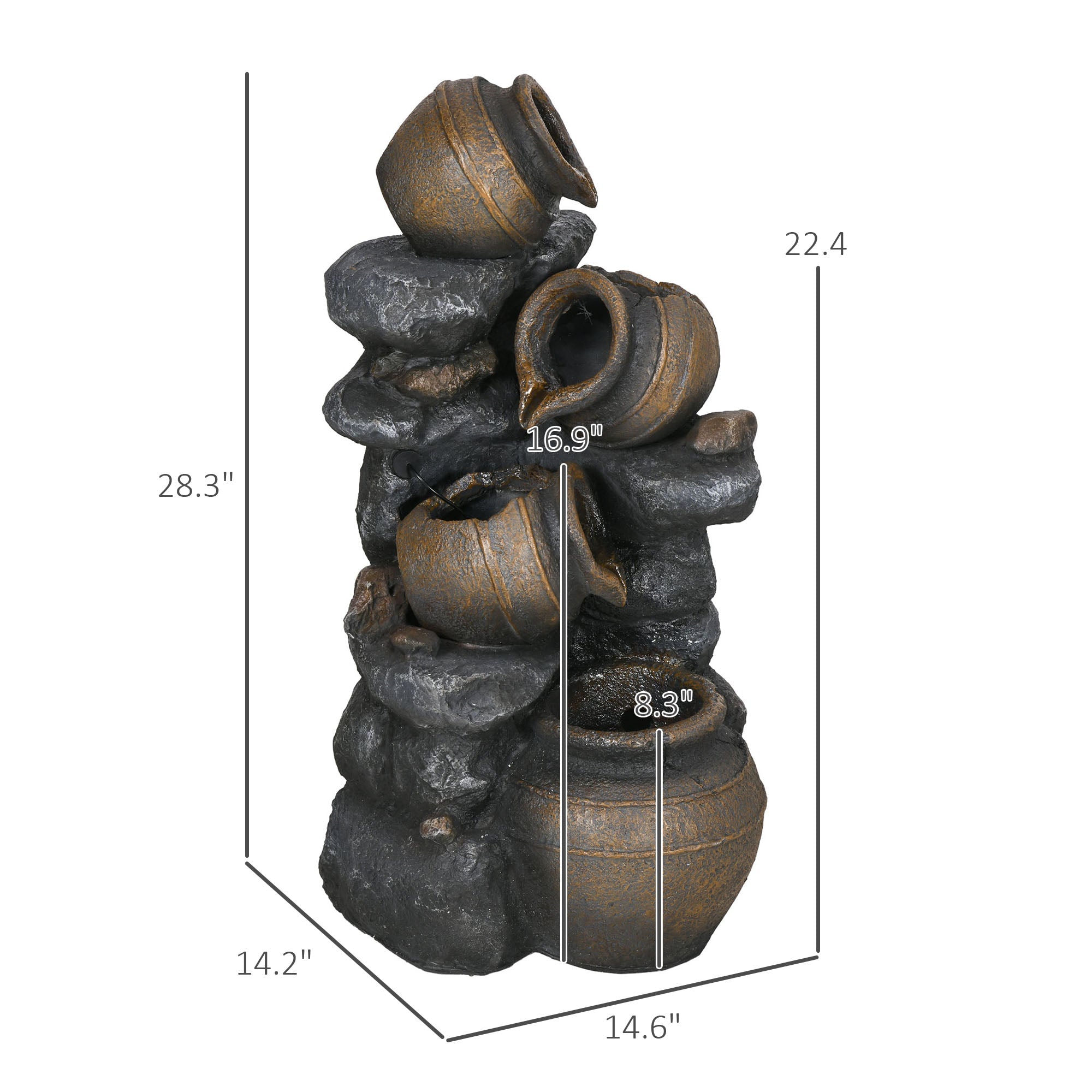 AOSOM: 28" Solar Powered Water Fountain, 4 - Tier Resin Cascading Jars and Stacked Stones Outdoor Waterfall Fountain with LED Lights - GJB PRODUCTS
