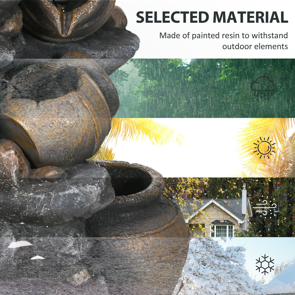 AOSOM: 28" Solar Powered Water Fountain, 4 - Tier Resin Cascading Jars and Stacked Stones Outdoor Waterfall Fountain with LED Lights - GJB PRODUCTS
