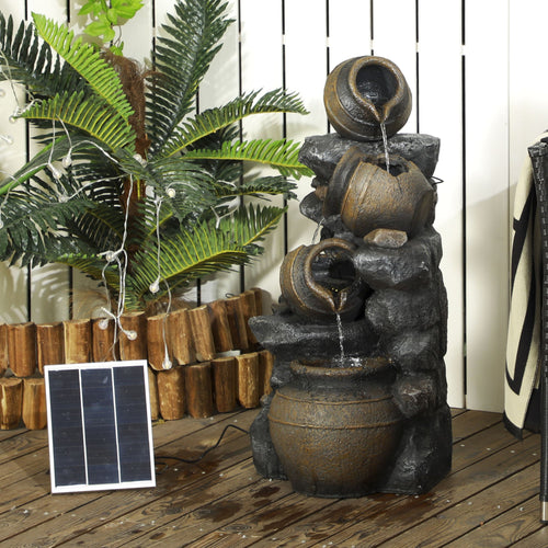 AOSOM: 28" Solar Powered Water Fountain, 4 - Tier Resin Cascading Jars and Stacked Stones Outdoor Waterfall Fountain with LED Lights - GJB PRODUCTS