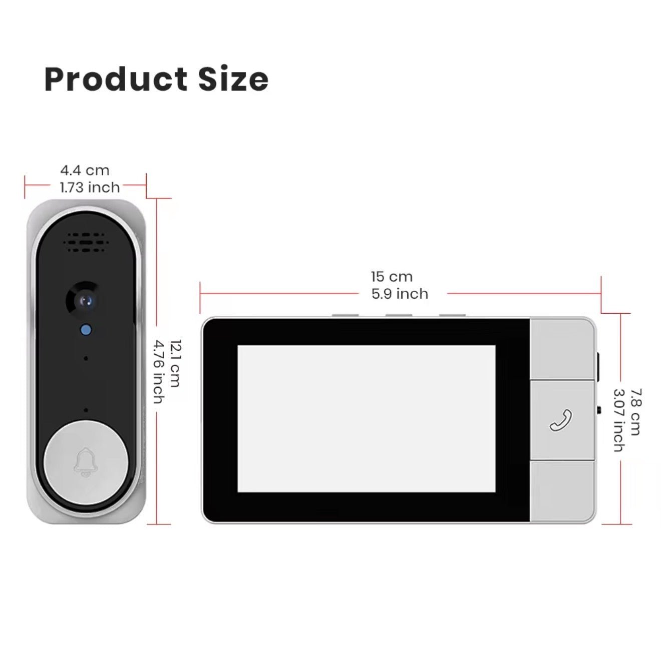 BellCam: DoorBell Video Camera and Pairing Monitor with 2 - Way Face to Face Constant Monitoring - Waterproof & Rechargeable w/ Automatic Screen on/off for Power Saving - GJB PRODUCTS