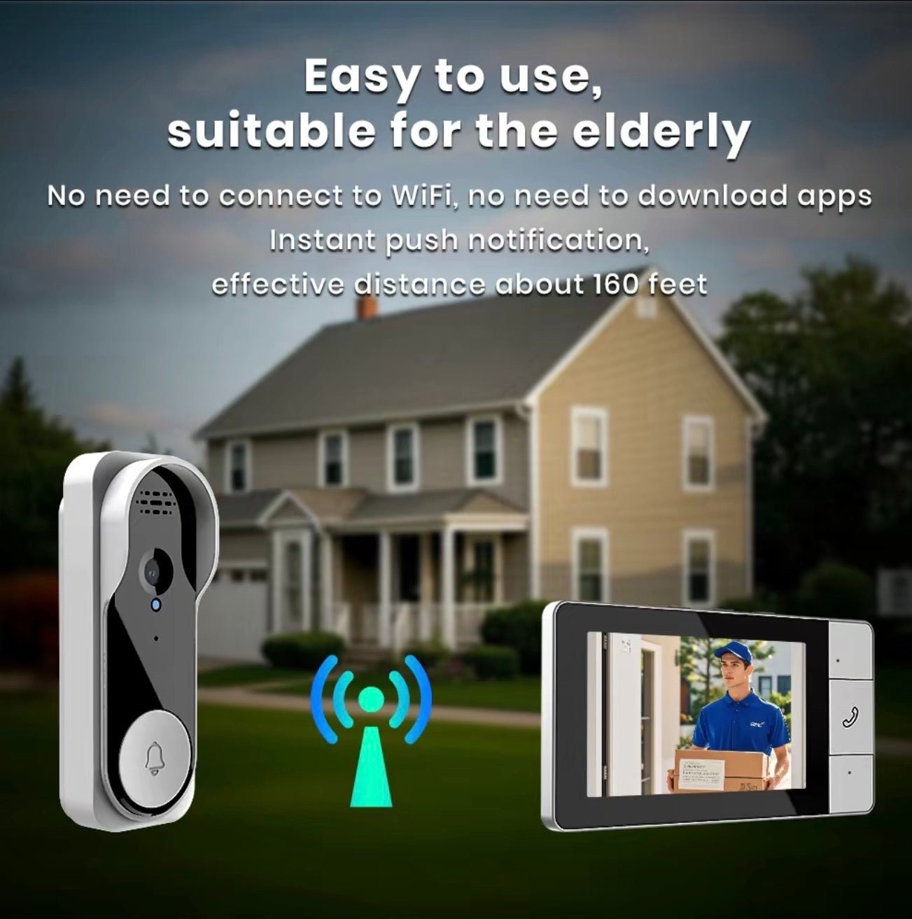 BellCam: DoorBell Video Camera and Pairing Monitor with 2 - Way Face to Face Constant Monitoring - Waterproof & Rechargeable w/ Automatic Screen on/off for Power Saving - GJB PRODUCTS