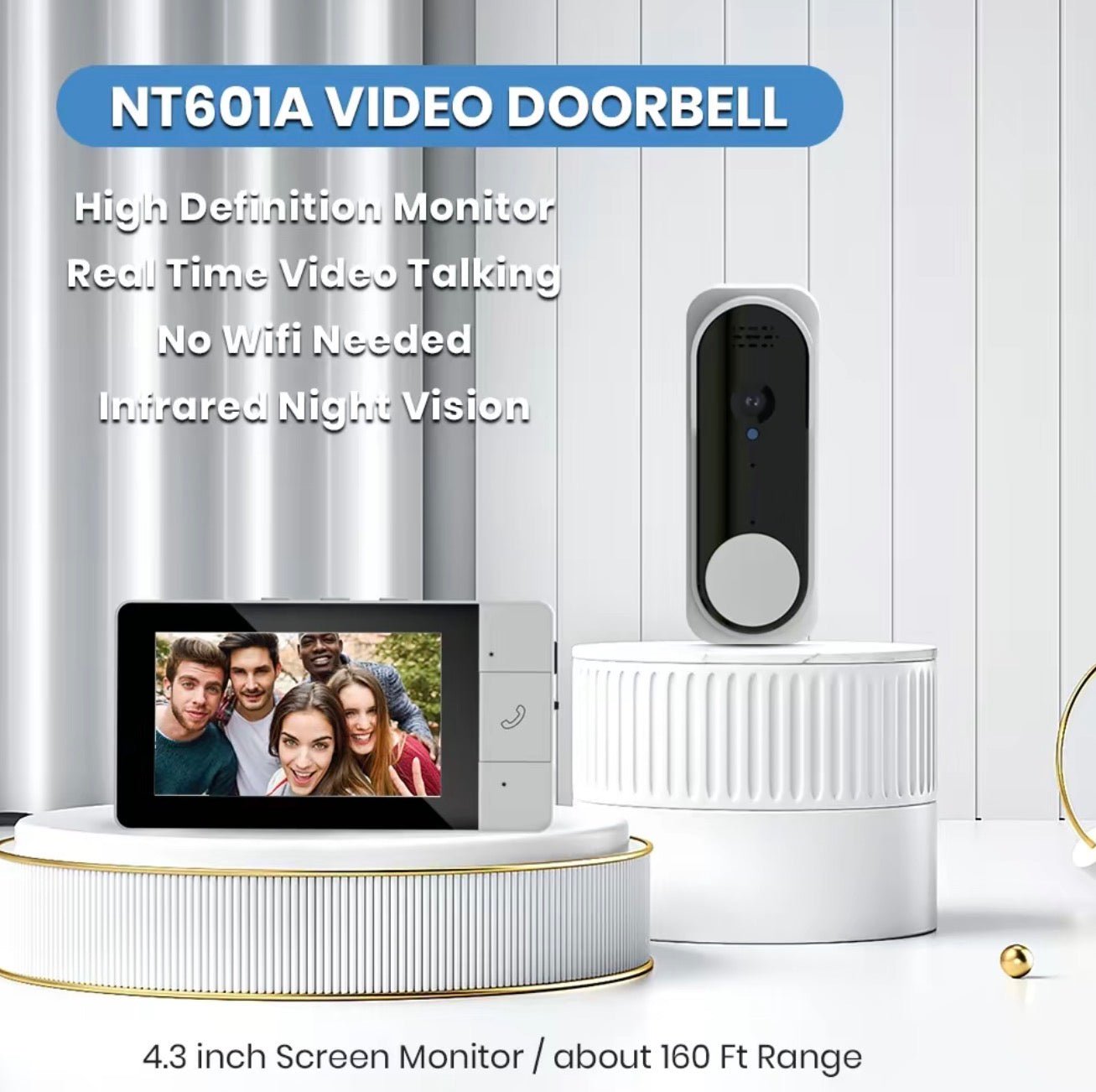 BellCam: DoorBell Video Camera and Pairing Monitor with 2 - Way Face to Face Constant Monitoring - Waterproof & Rechargeable w/ Automatic Screen on/off for Power Saving - GJB PRODUCTS