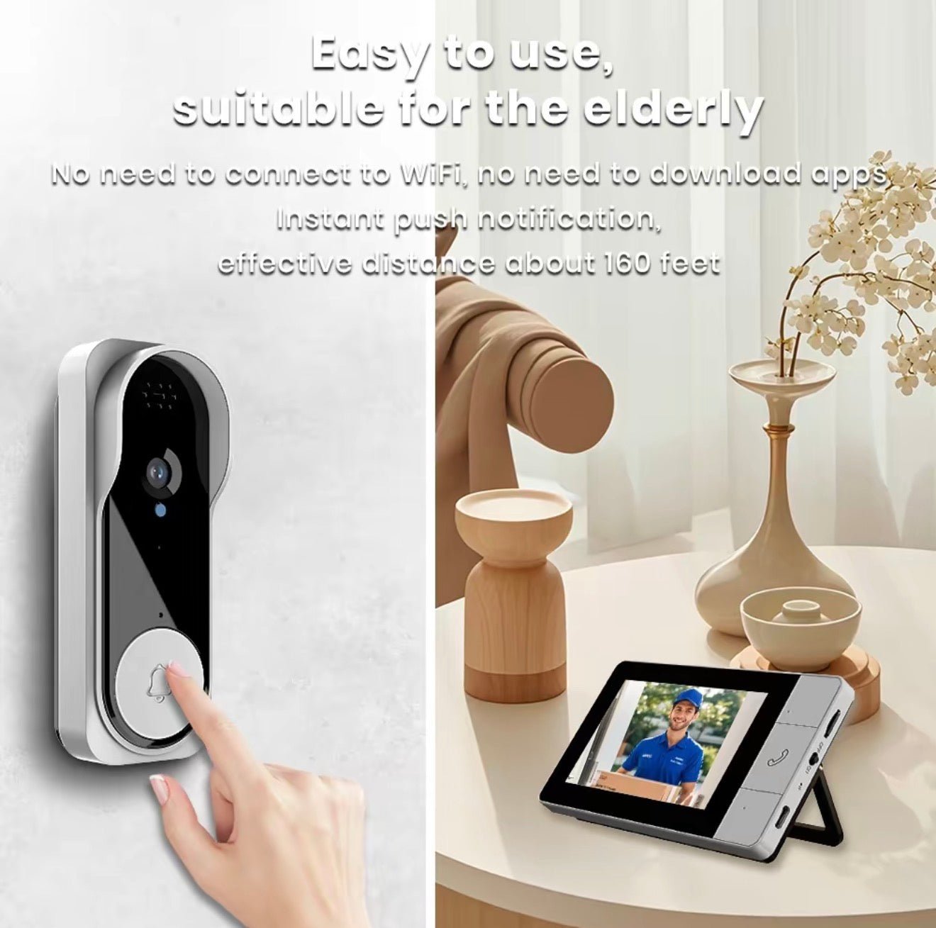 BellCam: DoorBell Video Camera and Pairing Monitor with 2 - Way Face to Face Constant Monitoring - Waterproof & Rechargeable w/ Automatic Screen on/off for Power Saving - GJB PRODUCTS