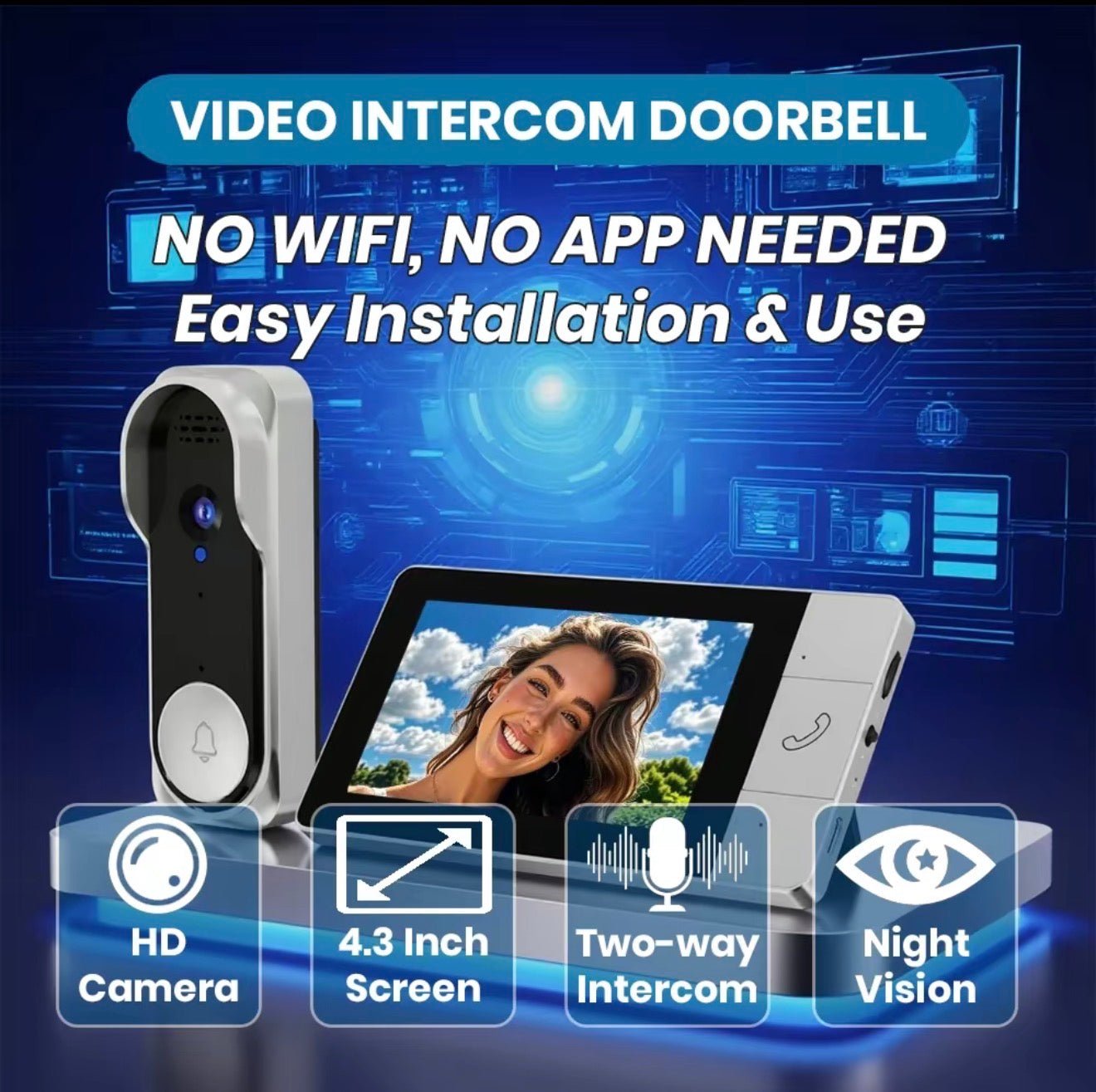 BellCam: DoorBell Video Camera and Pairing Monitor with 2 - Way Face to Face Constant Monitoring - Waterproof & Rechargeable w/ Automatic Screen on/off for Power Saving - GJB PRODUCTS