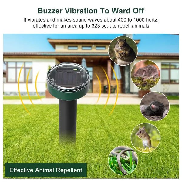 dbjjj: 4Pcs Solar Powered Mole/Gopher/Chipmunk Ultra - Sonic Stake Repellent•Cover 323sq.ft•400 - 1000 Hertz Buzzer Vibration - GJB PRODUCTS