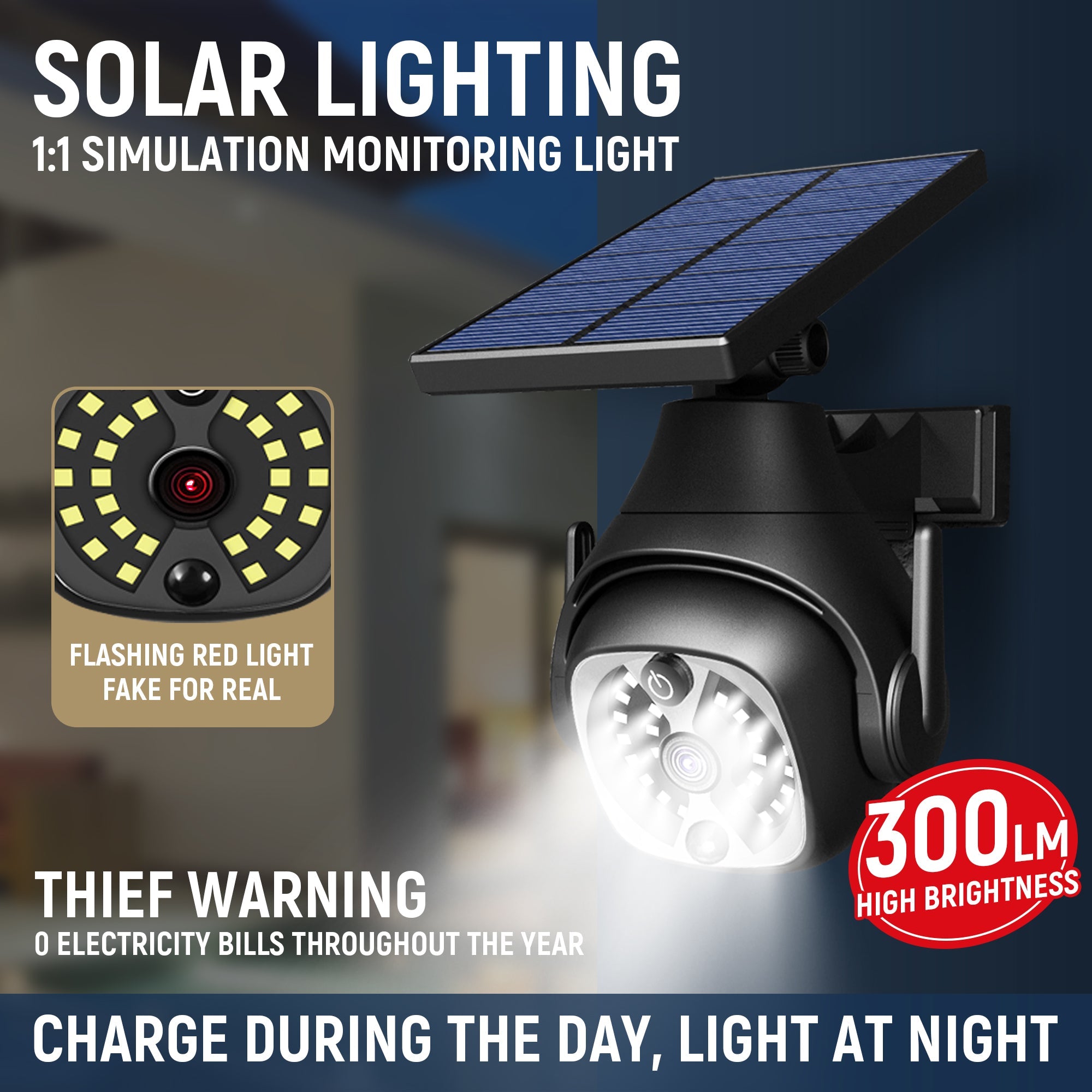 Deamak: 5V Solar Powered Outdoor 6W Courtyard LED W/Out Adjustable Lights with Human Sensing Detection - 300LM - GJB PRODUCTS