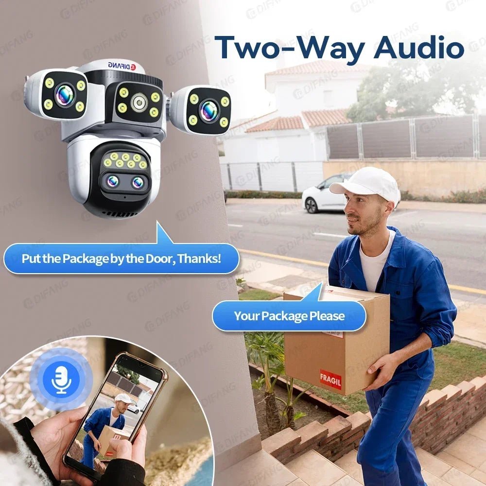 DIFANG: Surveillance WiFi Camera 4 Lens 10X Zoom 360° Rotation Auto Tracking - GJB PRODUCTS