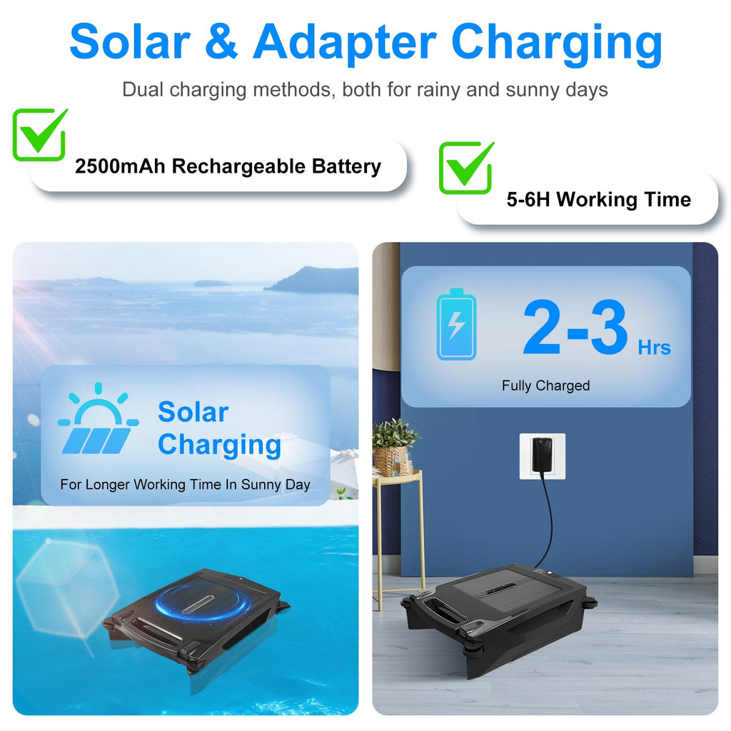 Direct Deals: Solar Powered Robotic Pool Skimmer Automatic Swimming Pool Surface Cleaner With 2 Cleaning Modes Dual Charging Methods IPX7 Waterproof 1937sq.ft Coverage with APP Control - GJB PRODUCTS