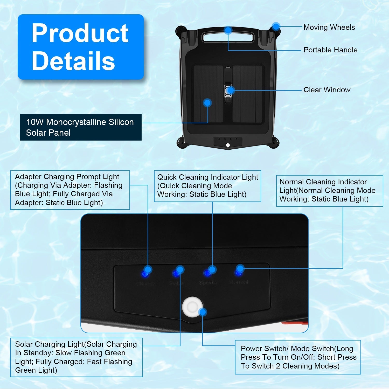 Direct Deals: Solar Powered Robotic Pool Skimmer Automatic Swimming Pool Surface Cleaner With 2 Cleaning Modes Dual Charging Methods IPX7 Waterproof 1937sq.ft Coverage with APP Control - GJB PRODUCTS