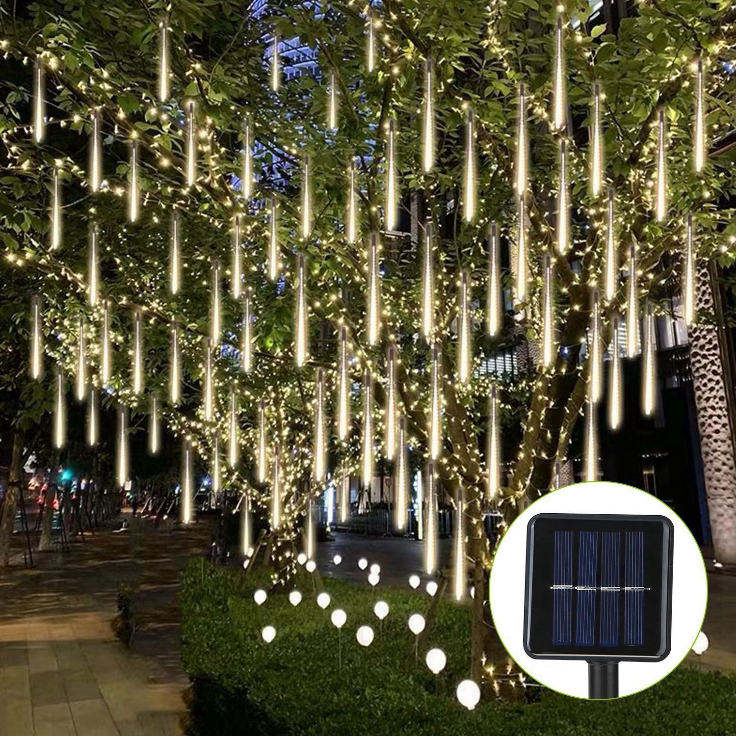 8 Pcs Solar Powered Meteor Shower String Lights Falling Raindrop Tube 9.8ft by Doba