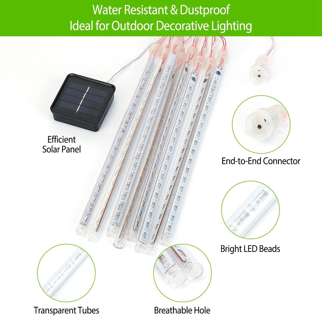 8 Pcs Solar Powered Meteor Shower String Lights Falling Raindrop Tube 9.8ft by Doba