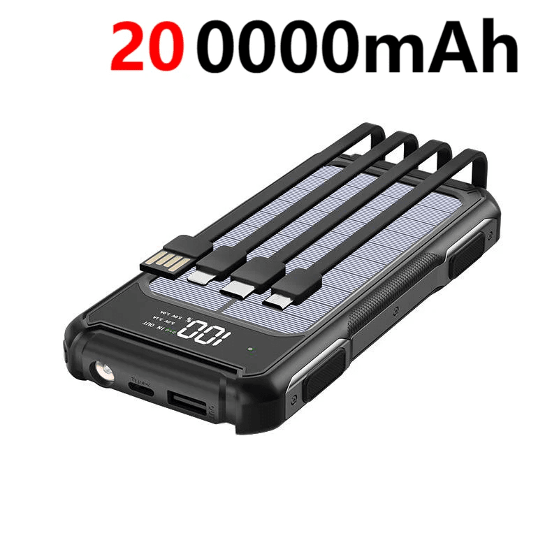 FancyMarket: 50000 - 200000mAh Solar Power Bank — 4 - in - 1 Built - in Cables, Fast Two - Way Charge, Digital Display & LED Emergency Light - GJB PRODUCTS