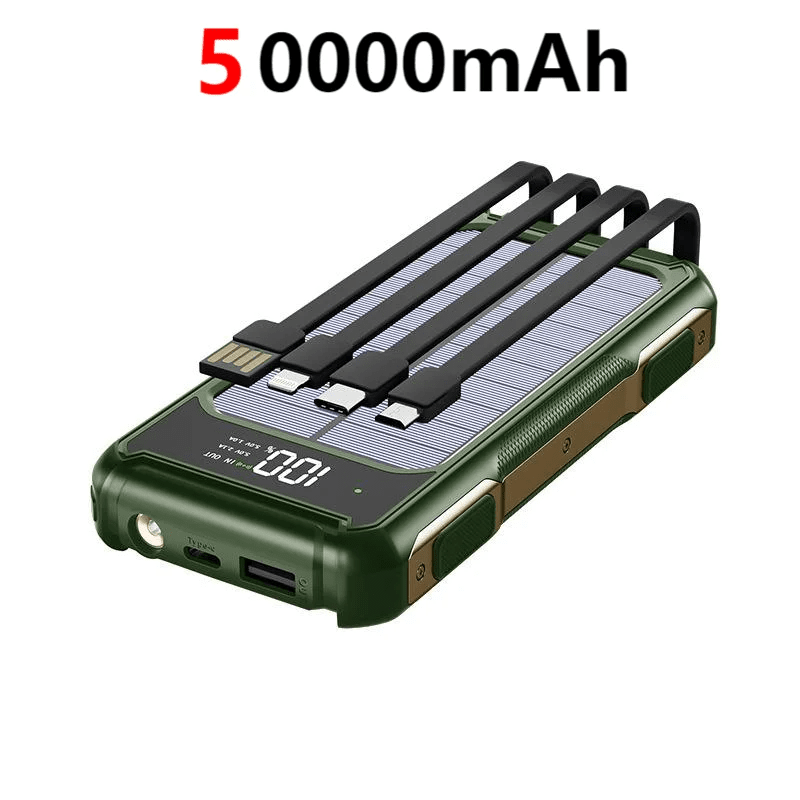 FancyMarket: 50000 - 200000mAh Solar Power Bank — 4 - in - 1 Built - in Cables, Fast Two - Way Charge, Digital Display & LED Emergency Light - GJB PRODUCTS