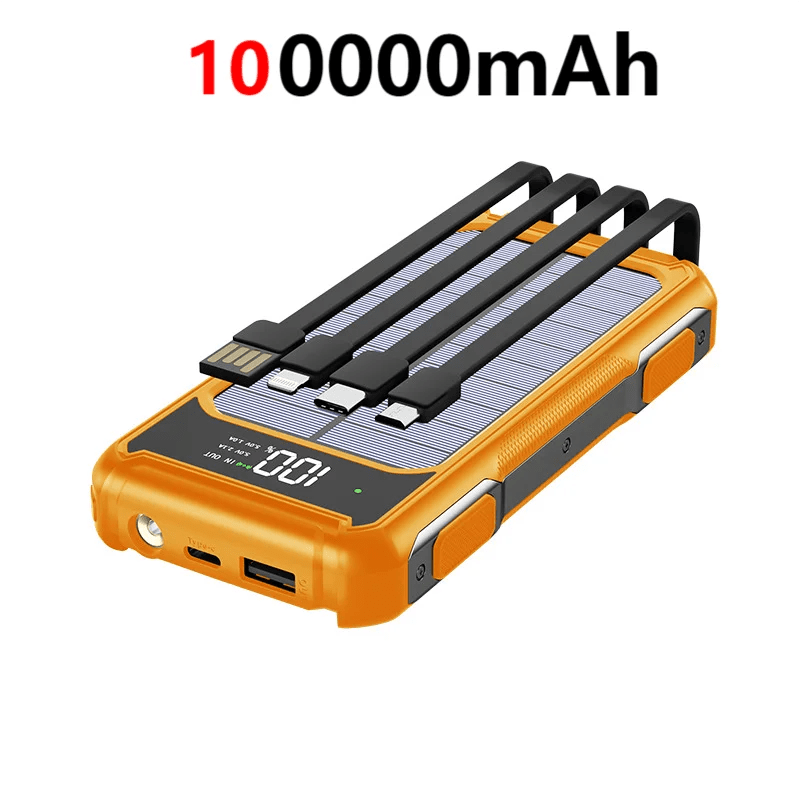 FancyMarket: 50000 - 200000mAh Solar Power Bank — 4 - in - 1 Built - in Cables, Fast Two - Way Charge, Digital Display & LED Emergency Light - GJB PRODUCTS