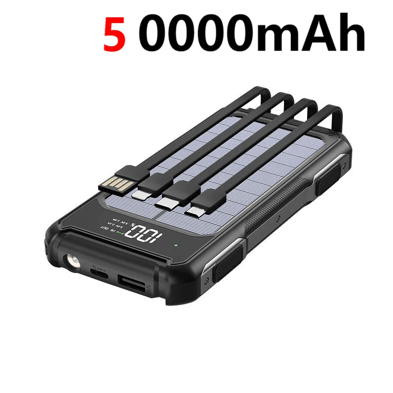 FancyMarket: 50000 - 200000mAh Solar Power Bank — 4 - in - 1 Built - in Cables, Fast Two - Way Charge, Digital Display & LED Emergency Light - GJB PRODUCTS