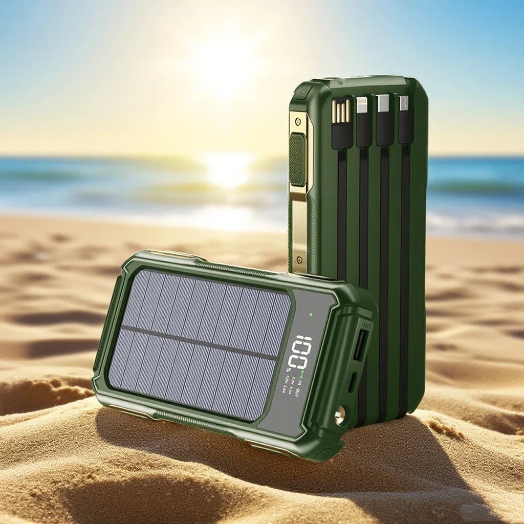 FancyMarket: 50000 - 200000mAh Solar Power Bank — 4 - in - 1 Built - in Cables, Fast Two - Way Charge, Digital Display & LED Emergency Light - GJB PRODUCTS