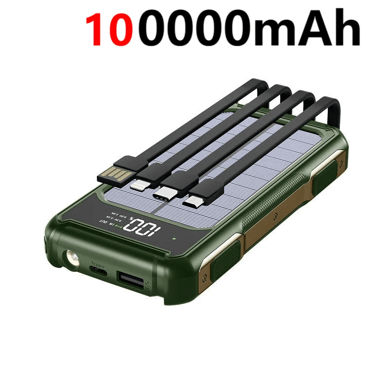 FancyMarket: 50000 - 200000mAh Solar Power Bank — 4 - in - 1 Built - in Cables, Fast Two - Way Charge, Digital Display & LED Emergency Light - GJB PRODUCTS