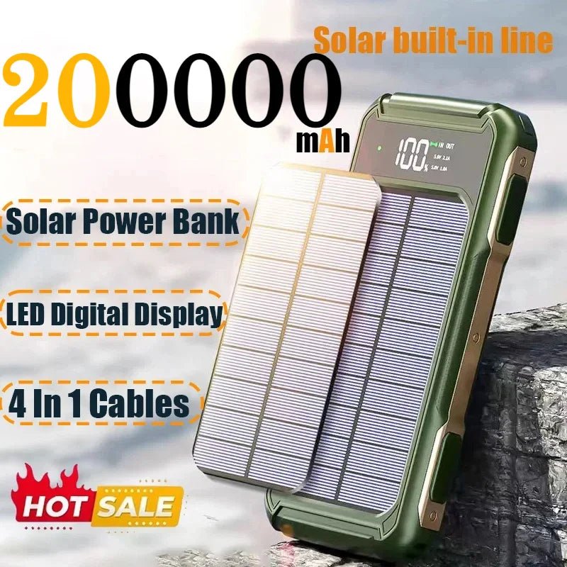 FancyMarket: 50000 - 200000mAh Solar Power Bank — 4 - in - 1 Built - in Cables, Fast Two - Way Charge, Digital Display & LED Emergency Light - GJB PRODUCTS