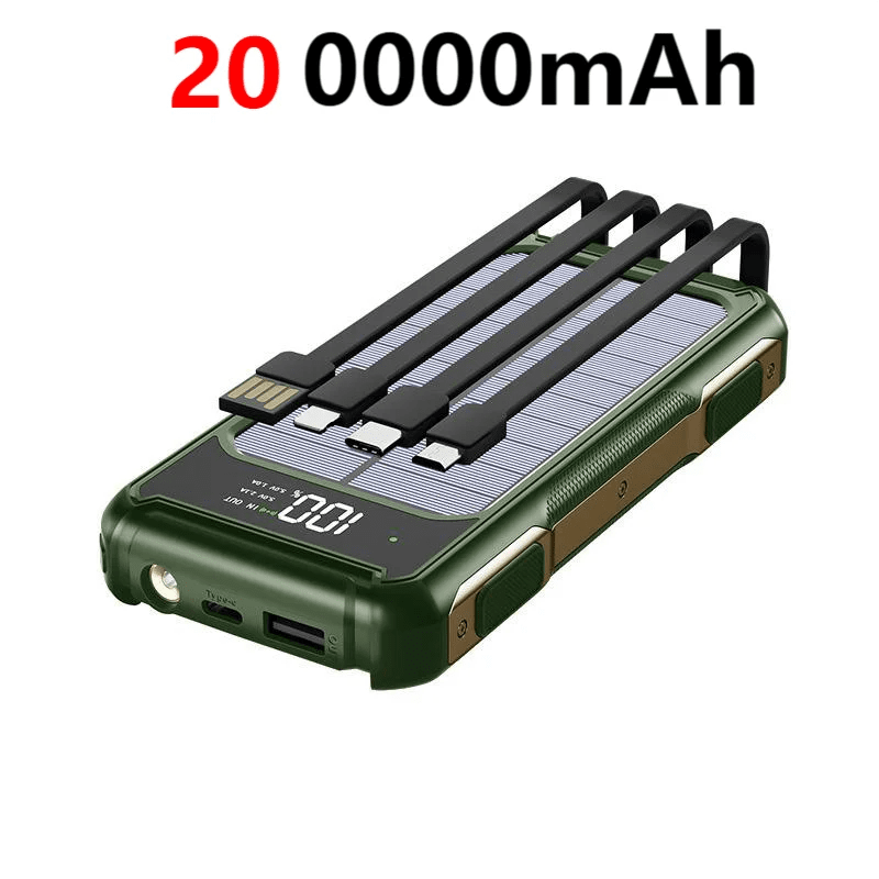 FancyMarket: 50000 - 200000mAh Solar Power Bank — 4 - in - 1 Built - in Cables, Fast Two - Way Charge, Digital Display & LED Emergency Light - GJB PRODUCTS